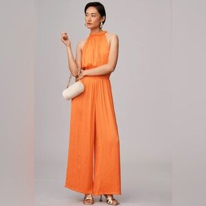 Anthropologie Vibrant Orange Halter Jumpsuit Size XS